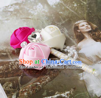Top Grade Classical Wedding Rosy Ribbon Flowers Brooch,Groom Emulational Corsage Groomsman Crystal Brooch Flowers for Men