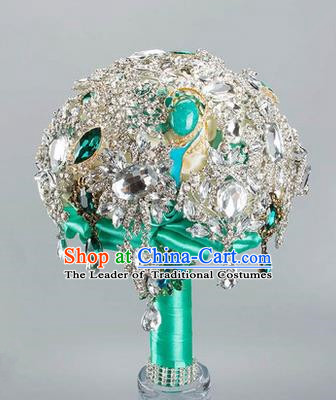 Top Grade Classical China Wedding Extravagant CZ Diamond Flowers Nosegay, Bride Holding Emulational Luxury Crystal Flowers Ball, Tassel Hand Tied Bouquet Flowers for Women