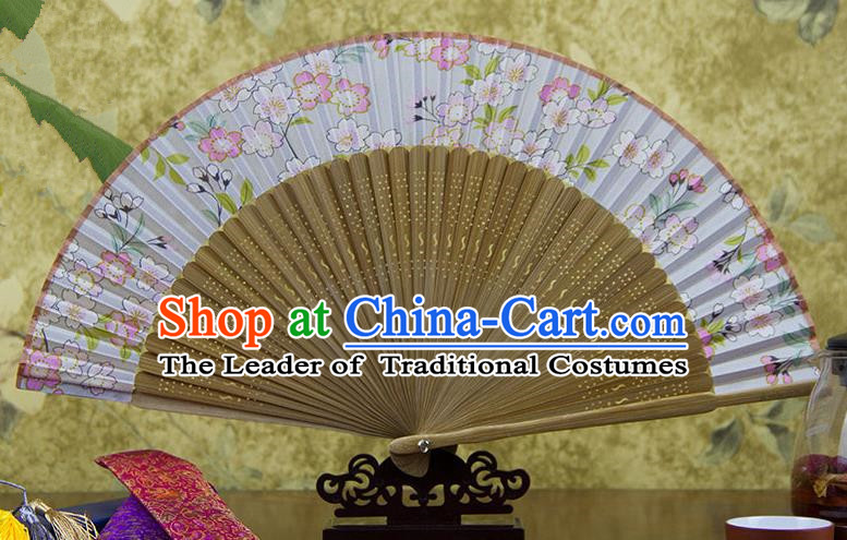Traditional Chinese Handmade Crafts Pink Folding Fan, China Sensu Printing Peach Flowers Silk Fan Hanfu Fans for Women
