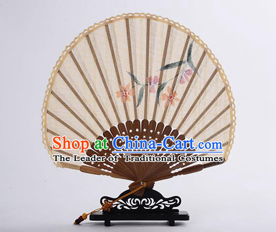 Traditional Chinese Handmade Crafts Hand Painting Flower Folding Fan, China Classical Linen Sensu Sunflower-type Light Yellow Fan Hanfu Fans for Women