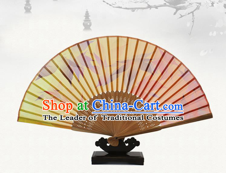 Traditional Chinese Handmade Crafts Silk Folding Fan, China Classical Chiffon Sensu Printing Maple Leaf Fan Hanfu Fans for Women