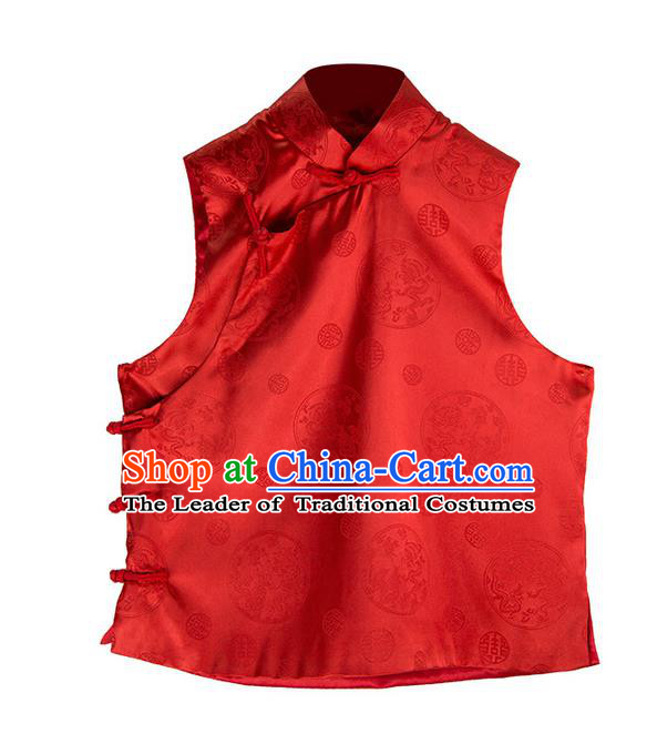 Traditional Ancient Chinese National Costume, Elegant Hanfu Shirt, China Tang Suit Embroidery Red Blouse Vest Clothing for Women
