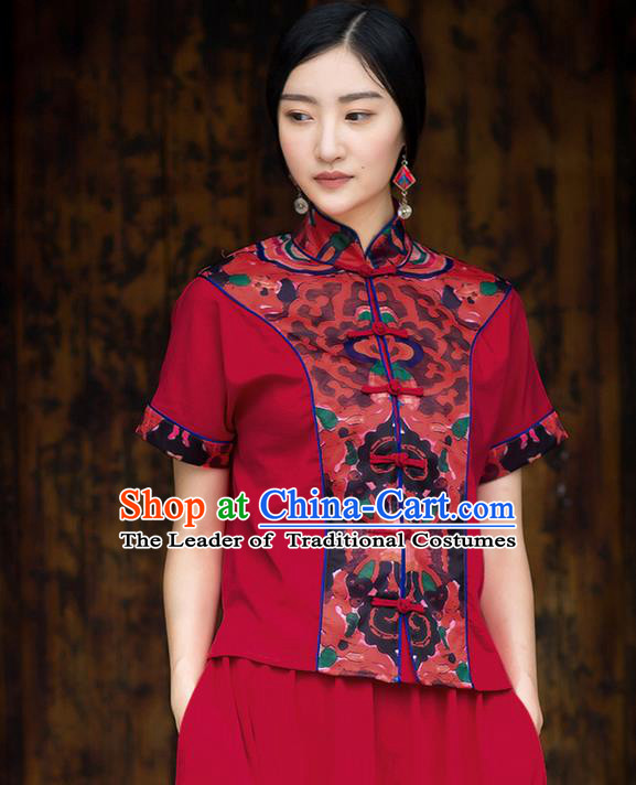 Traditional Ancient Chinese National Costume, Elegant Hanfu Red Shirt, China Tang Suit Cheongsam Blouse Plated Buttons Shirt for Women