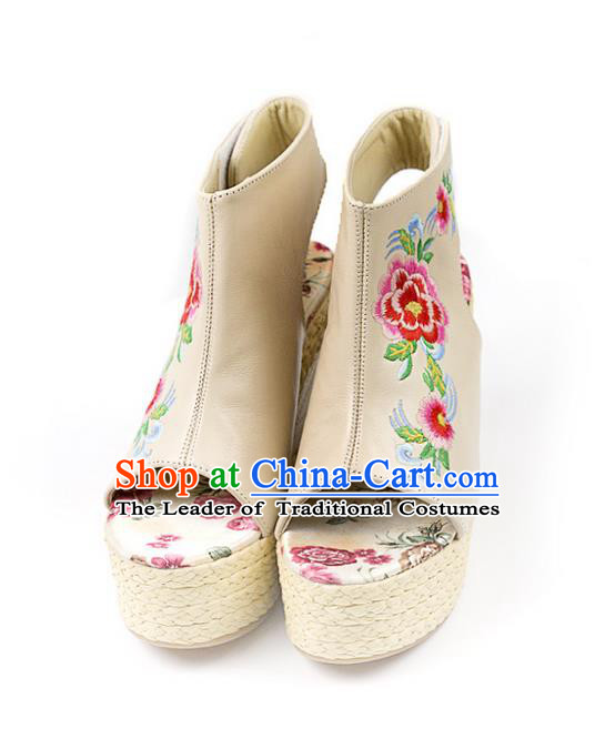 Traditional Chinese Shoes Wedding Shoes Embroidered Shoes White Slipsole Shoes Hanfu Sheepskin Shoes for Women