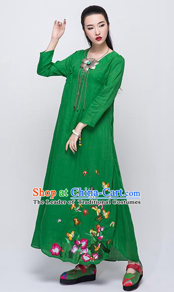 Traditional Chinese Costume Elegant Hanfu Embroidered Dress, China Tang Suit Green Qipao Dress Clothing for Women