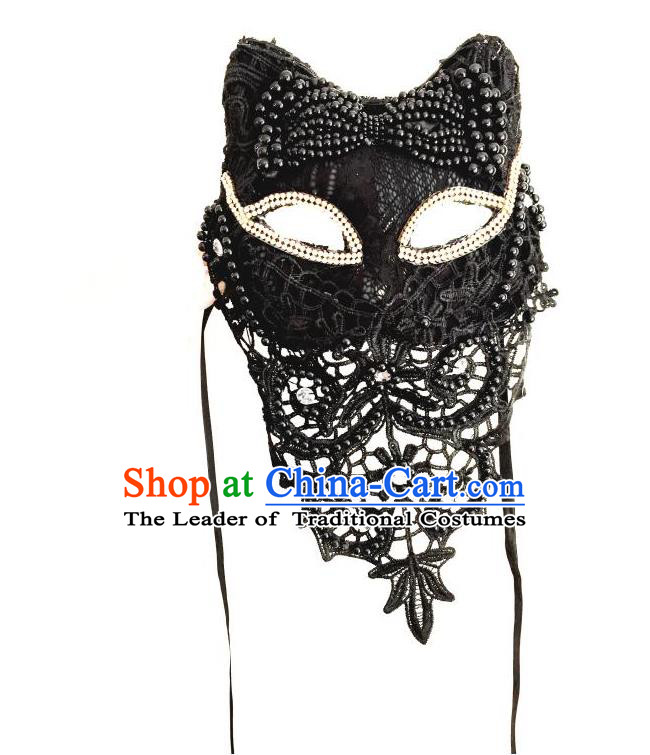 Top Grade Halloween Masquerade Accessories Beads Mask, Brazilian Carnival Fox Mask Veil for Women