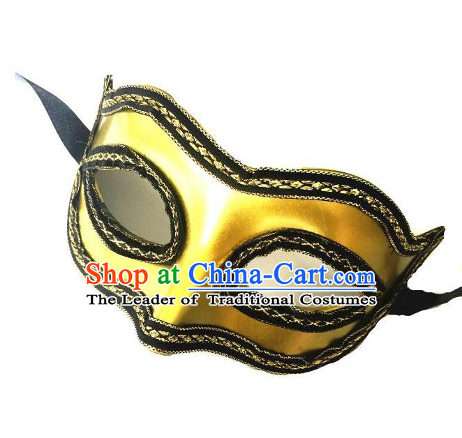 Top Grade Halloween Masquerade Ceremonial Occasions Handmade Model Show Mask Headwear, Brazilian Carnival Golden Mask for Men