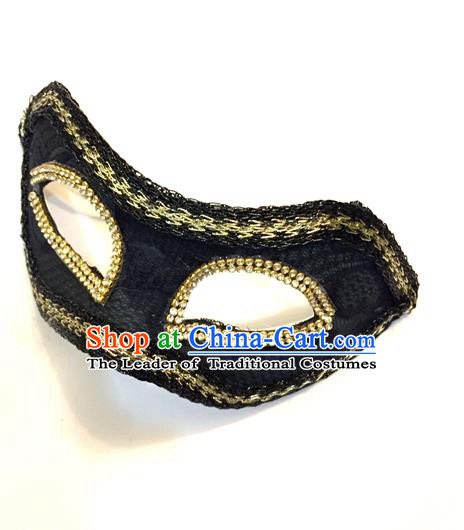 Top Grade Chinese Theatrical Headdress Ornamental Black Mask, Halloween Fancy Ball Ceremonial Occasions Handmade Blindfold for Men