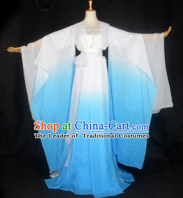 Chinese Ancient Cosplay Tang Dynasty Palace Lady Costumes, Chinese Traditional Blue Hanfu Dress Clothing Chinese Cosplay Imperial Princess Costume for Women