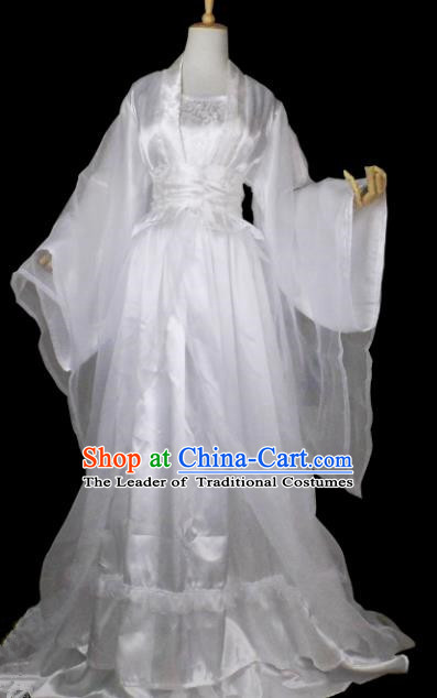 Chinese Ancient Cosplay Tang Dynasty Princess Costumes, Chinese Traditional White Fairy Dress Clothing Chinese Cosplay Palace Lady Costume for Women