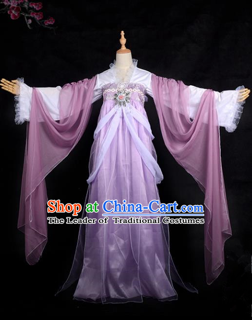 Chinese Ancient Cosplay Tang Dynasty Imperial Concubine Costumes, Chinese Traditional Fairy Purple Dress Clothing Chinese Cosplay Palace Lady Costume for Women