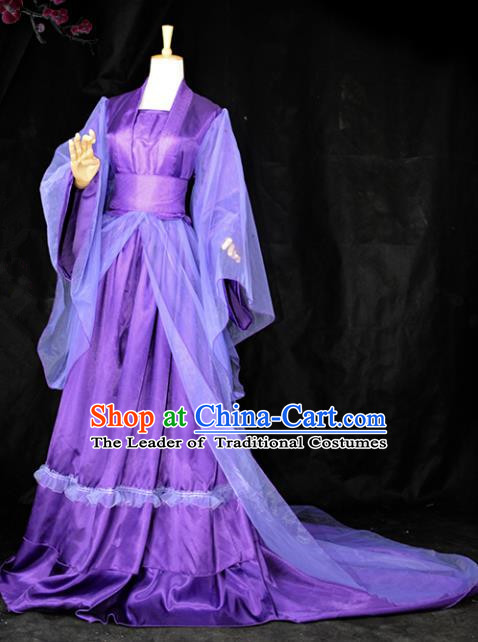 Chinese Ancient Cosplay Tang Dynasty Imperial Consort Costumes, Chinese Traditional Hanfu Purple Dress Clothing Chinese Palace Lady Costume for Women