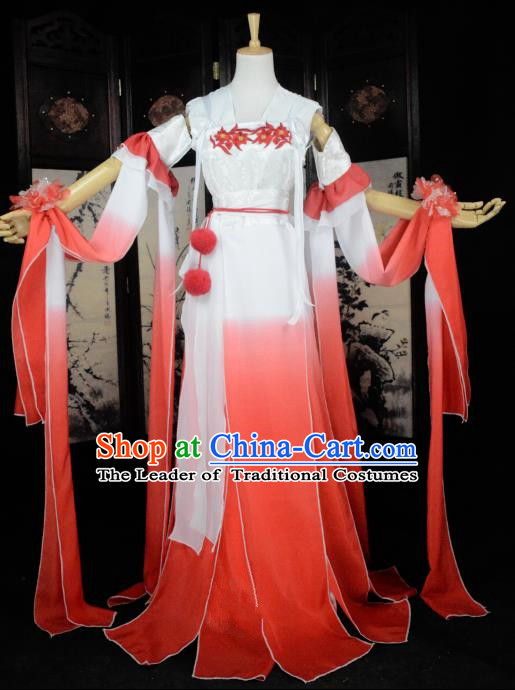 Chinese Ancient Cosplay Tang Dynasty Princess Fairy Costumes, Chinese Traditional Hanfu Red Dress Clothing Chinese Palace Lady Dance Costume for Women