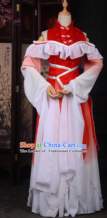Chinese Ancient Cosplay Tang Dynasty Palace Lady Embroidery Water Sleeve Dress, Chinese Traditional Hanfu Clothing Chinese Princess Fairy Costume for Women