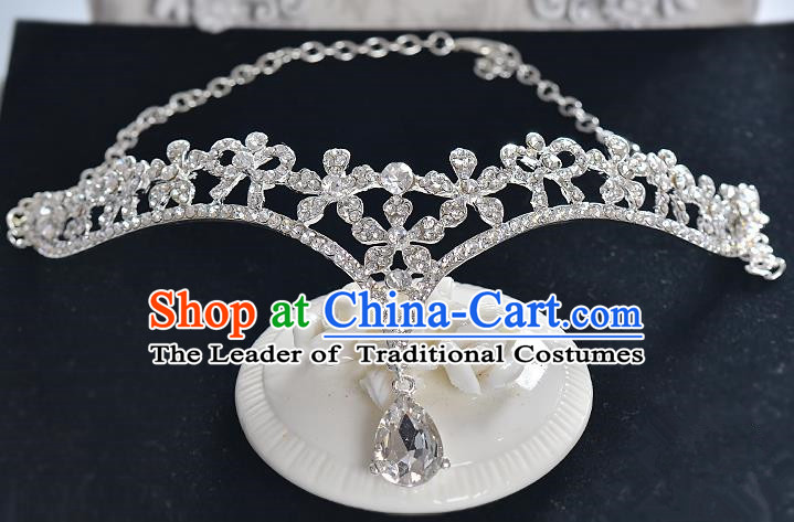 Top Grade Handmade Chinese Classical Hair Accessories Baroque Style Crystal Frontlet Princess Royal Crown, Hair Sticks Hair Jewellery Hair Clasp for Women