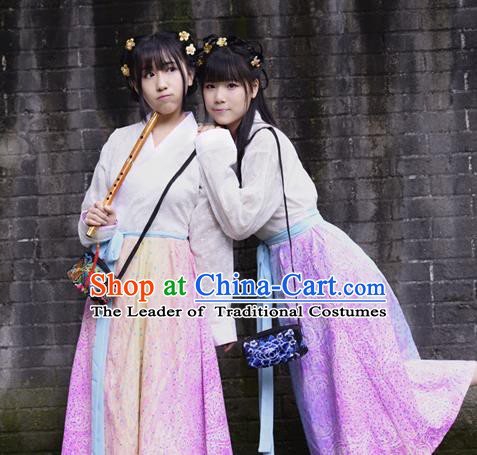 Traditional Chinese Han Dynasty Young Lady Costume, China Ancient Hanfu Rainbow Dress Princess Clothing for Women