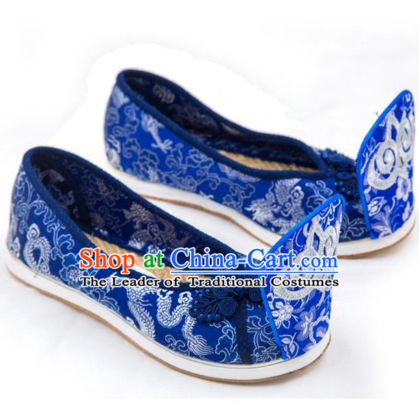 Traditional Chinese Ancient Cloth Shoes, China Princess Satin Shoes Hanfu Handmade Embroidery Become Warped Head Shoe for Women