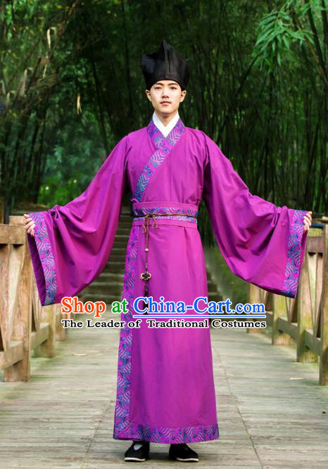 Traditional Chinese Han Dynasty Nobility Childe Hanfu Costume Long Robe, China Ancient Scholar Clothing for Men