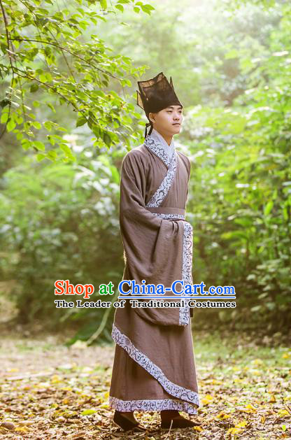 Traditional Chinese Han Dynasty Nobility Childe Hanfu Costume, China Ancient Scholar Long Robe Cloak Clothing for Men