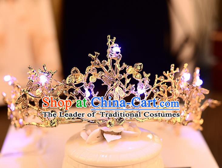 Top Grade Handmade Chinese Classical Hair Accessories Baroque Style Shine Crystal Dragonflys Queen Royal Crown, Hair Sticks Hair Jewellery Hair Coronet for Women