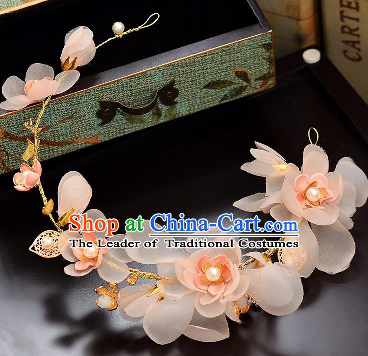 Top Grade Handmade Chinese Classical Hair Accessories Baroque Style Wedding Pink Flowers Hair Clasp Headband Bride Headwear for Women