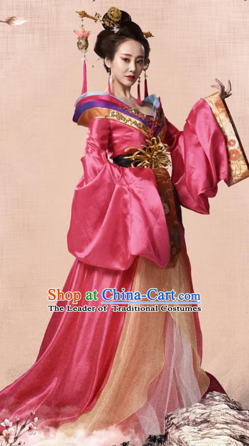 Traditional Chinese Tang Dynasty Imperial Concubine Embroidery Costume, Once Upon a Time Chinese Ancient Palace Lady Hanfu Dress Clothing for Women