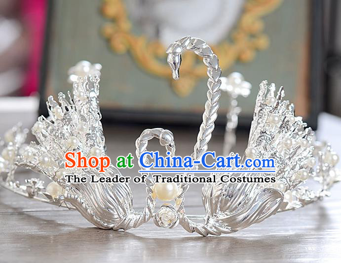 Top Grade Handmade Hair Accessories Baroque Style Wedding Crystal Swan Royal Crown, Bride Princess Hair Kether Jewellery Imperial Crown for Women