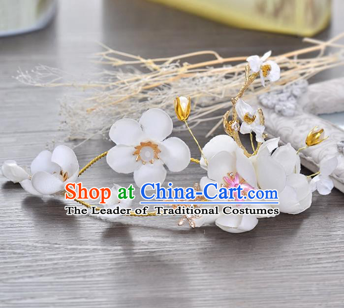 Top Grade Handmade Chinese Classical Hair Accessories Princess Wedding White Flowers Hair Clasp Headband Bride Headwear for Women