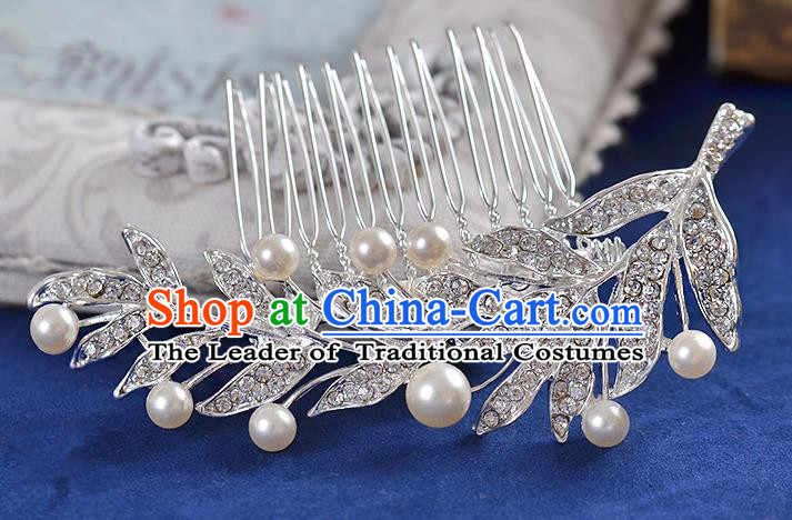 Top Grade Handmade Chinese Classical Hair Accessories Princess Wedding Crystal Leaf Pearl Hair Comb Hair Stick Headband Bride Headwear for Women