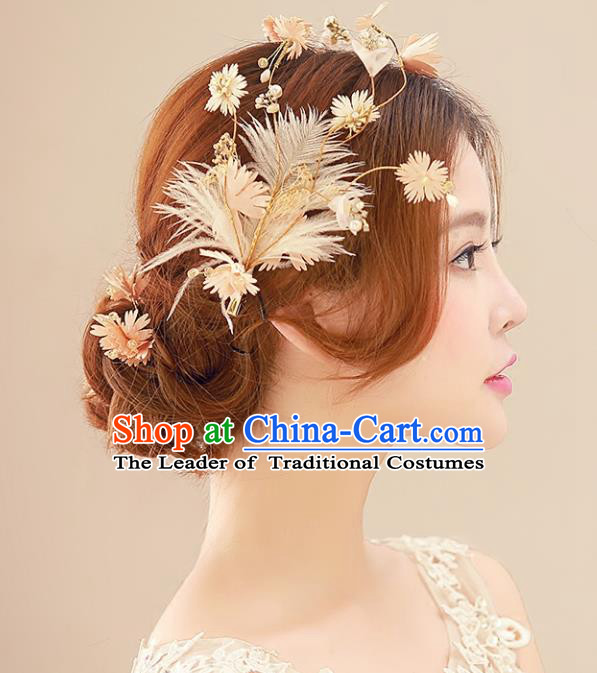 Top Grade Handmade Chinese Classical Hair Accessories Princess Wedding Feather Hair Stick Headband Bride Headwear for Women