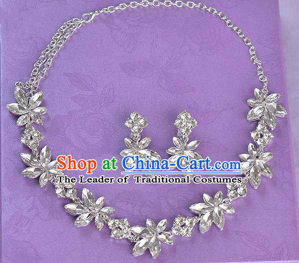 Top Grade Handmade Chinese Classical Jewelry Accessories Princess Wedding Crystal Flowers Royal Earrings and Necklace Bride Ornaments for Women