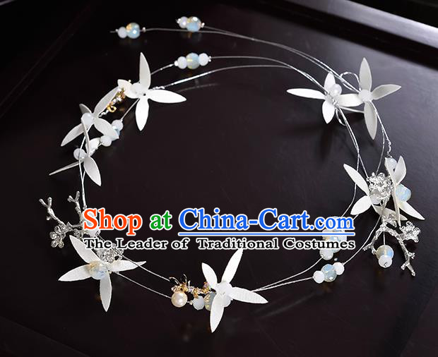 Top Grade Handmade Chinese Classical Hair Accessories Princess Wedding White Flower Hair Clasp Hair Stick Headband Bride Headwear for Women