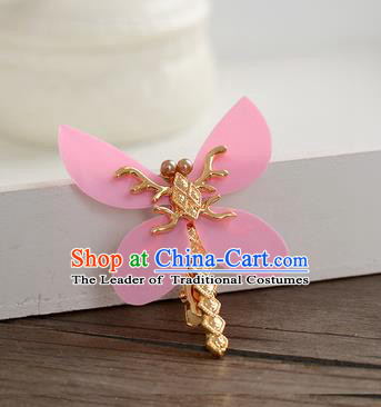 Top Grade Handmade Chinese Classical Hair Accessories Princess Wedding Pink Dragonfly Hair Stick Hair Claw Bride Headwear for Women