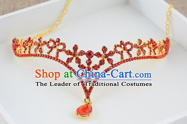 Top Grade Handmade Hair Accessories Baroque Luxury Red Crystal Forehead Ornament, Bride Wedding Hair Kether Jewellery Princess Imperial Crown for Women