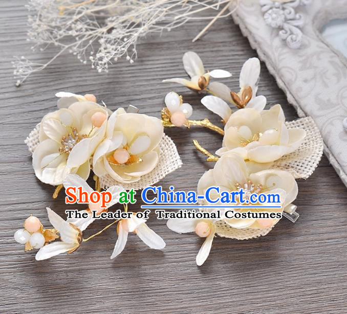 Top Grade Handmade Chinese Classical Hair Accessories Princess Wedding Baroque Beige Flower Hair Claw Headband Bride Headwear for Women