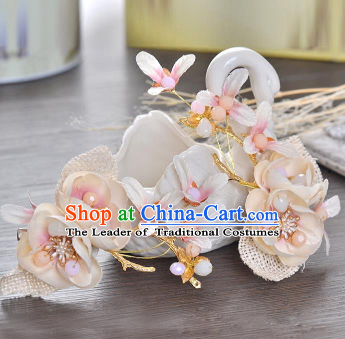 Top Grade Handmade Chinese Classical Hair Accessories Princess Wedding Baroque Pink Flower Hair Claw Headband Bride Headwear for Women