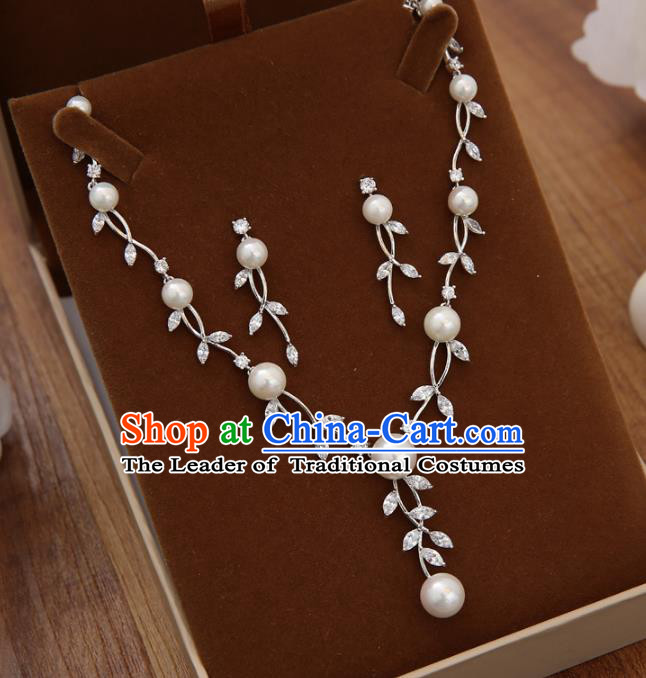 Top Grade Handmade Chinese Classical Jewelry Accessories Wedding Crystal Pearls Necklace and Earrings Bride Hanfu Headgear for Women