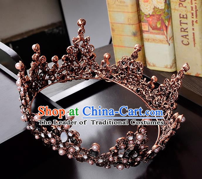 Top Grade Handmade Hair Accessories Baroque Crystal Opal Vintage Round Imperial Crown, Bride Wedding Hair Jewellery Queen Crown for Women