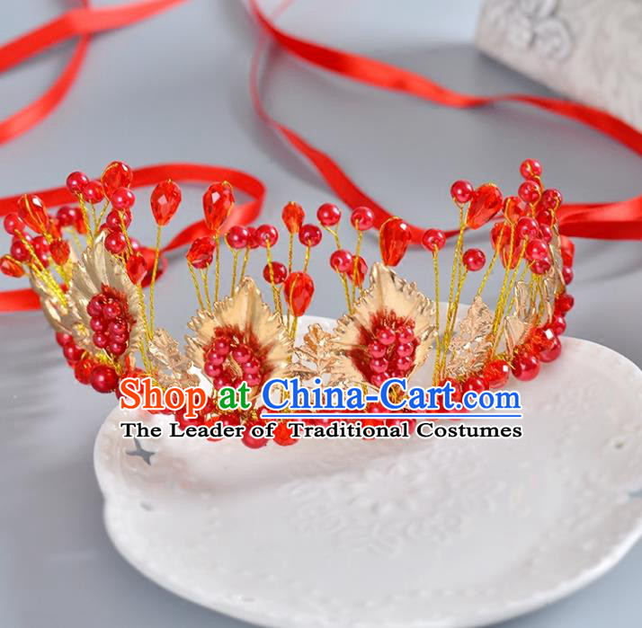 Top Grade Handmade Chinese Classical Hair Accessories Princess Wedding Baroque Headwear Red Beads Hair Clasp Bride Headband for Women