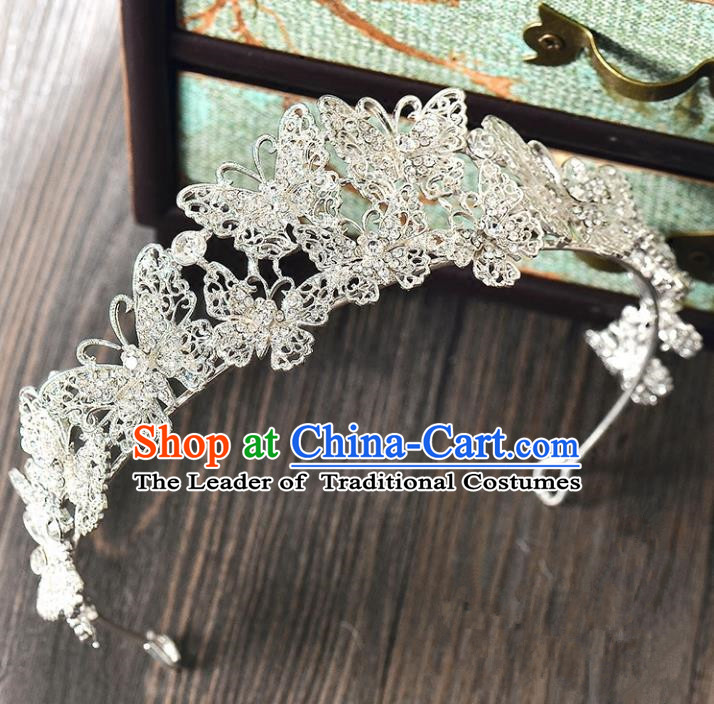 Top Grade Handmade Hair Accessories Baroque Rhinestone Butterfly Imperial Crown, Bride Wedding Hair Jewellery Princess Crystal Crown for Women