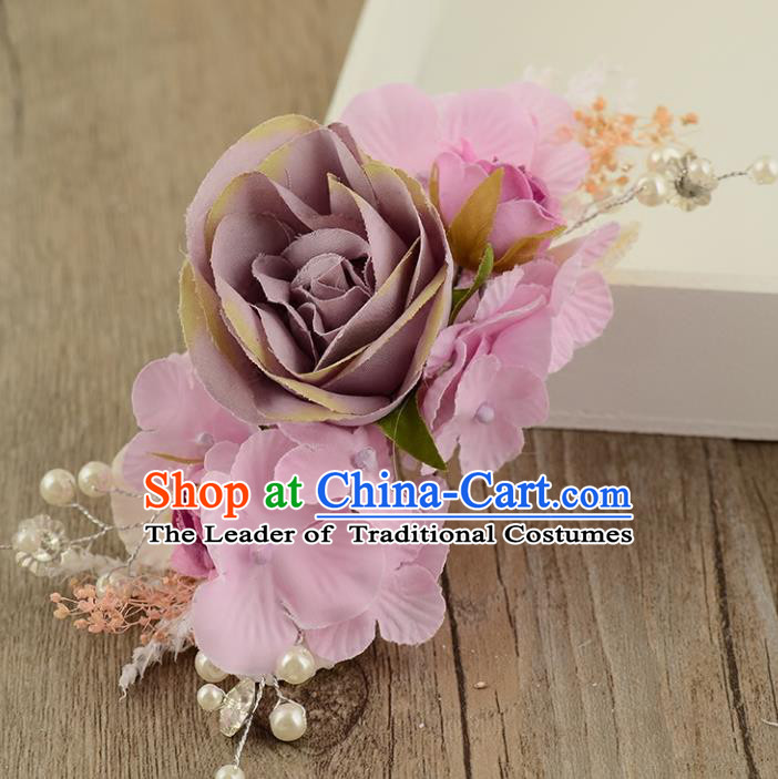 Top Grade Handmade Chinese Classical Hair Accessories Princess Wedding Baroque Hair Claw Headwear Purple Flowers Bride Hair Stick for Women