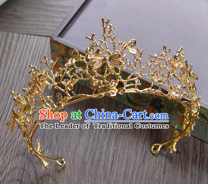 Top Grade Handmade Hair Accessories Baroque Crystal Vintage Imperial Crown, Bride Wedding Hair Jewellery Queen Golden Dragonfly Crown for Women