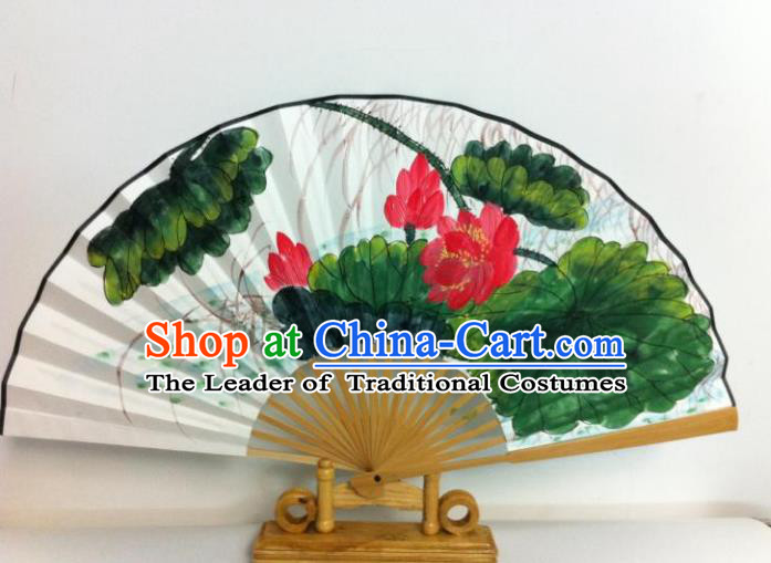 Traditional Chinese Crafts Peking Opera Folding Fan China Sensu Printing Lotus Flowers Dance Accordion Fan for Women
