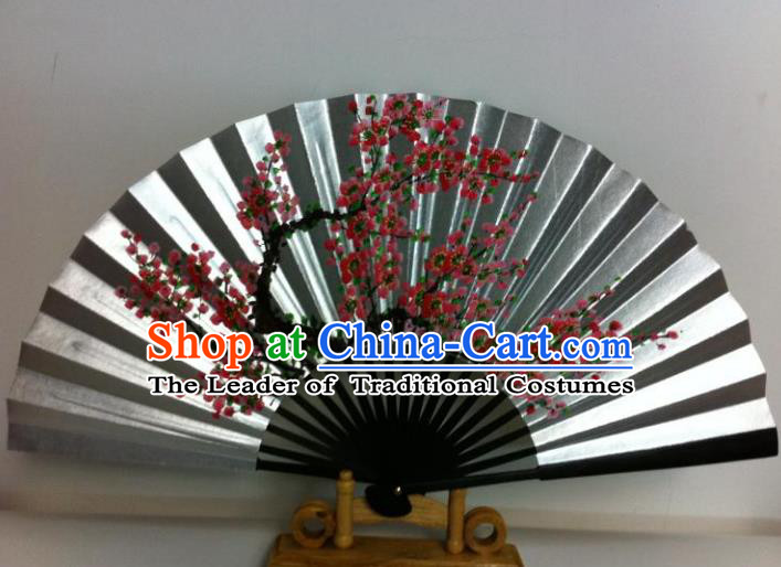 Traditional Chinese Crafts Peking Opera Folding Fan China Sensu Printing Plum Blossom Dance Accordion Golden Paper Fan for Women