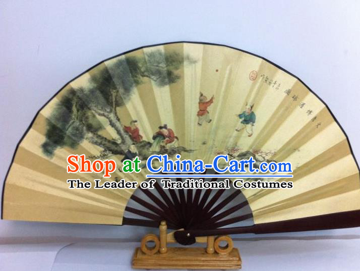 Traditional Chinese Crafts Peking Opera Folding Fan China Sensu Printing Boys Silk Fan for Men