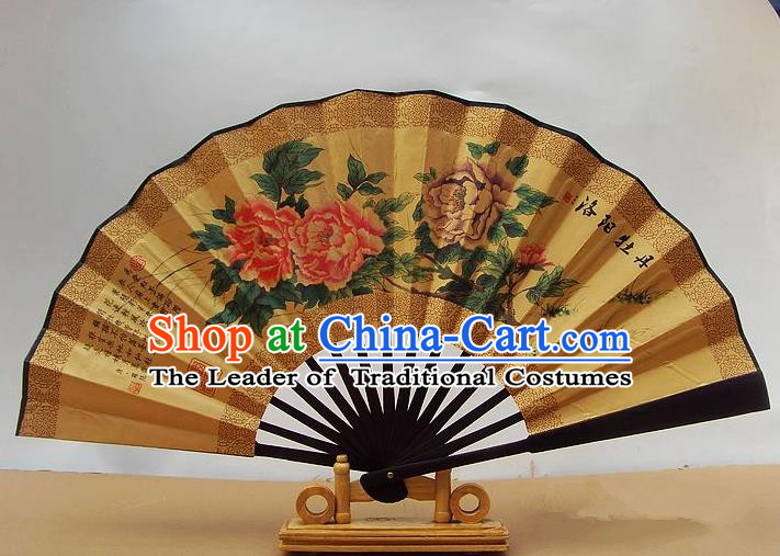 Traditional Chinese Crafts Peking Opera Folding Fan China Sensu Hand Painting Luoyang Peony Paper Fan