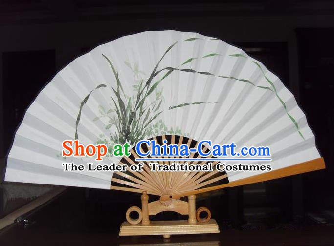 Traditional Chinese Crafts Peking Opera Folding Fan China Sensu Hand Painting Orchid Xuan Paper Fan