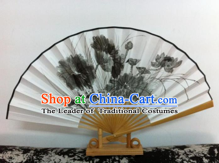 Traditional Chinese Crafts Peking Opera Folding Fan China Sensu Hand Ink Painting Lotus Chinese Xuan Paper Dance Fan for Women
