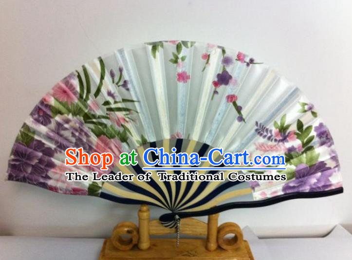 Traditional Chinese Crafts Peking Opera Folding Fan China Sensu Hand Painting Flowers Chinese White Silk Dance Fan for Women