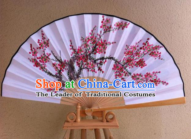 Traditional Chinese Crafts Peking Opera Folding Fan China Sensu Handmade Chinese Painting Plum Blossom Xuan Paper Fan for Men